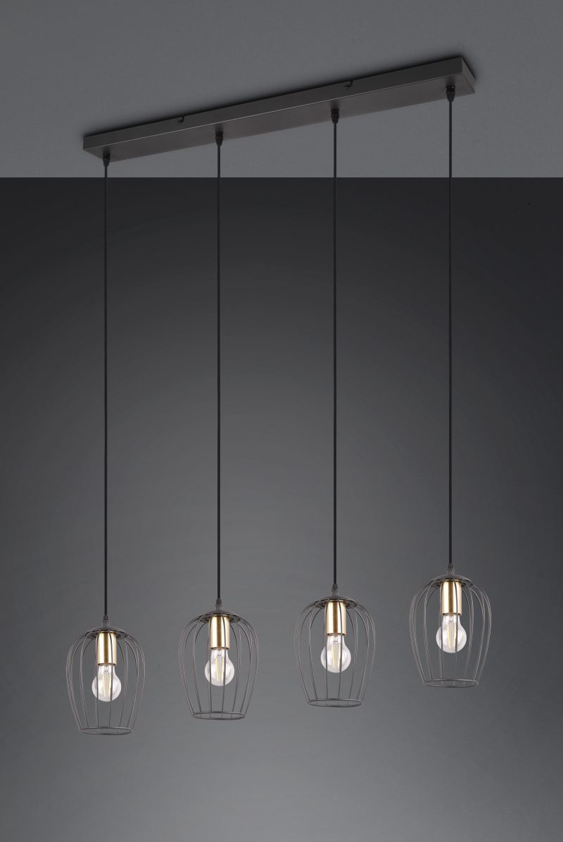 Zwarte 4-lichts metalen hanglamp filigraan Grid - Afbeelding 4