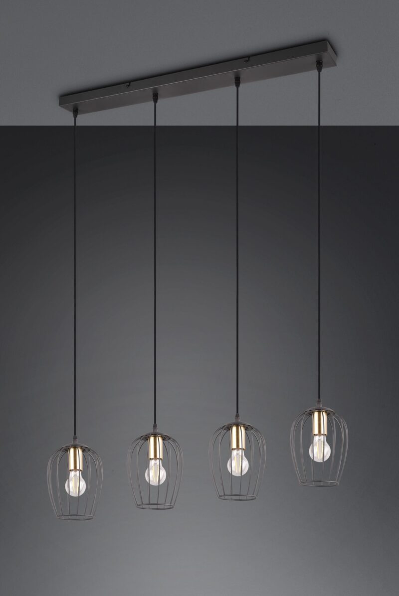 Zwarte 4-lichts metalen hanglamp filigraan Grid - Afbeelding 4
