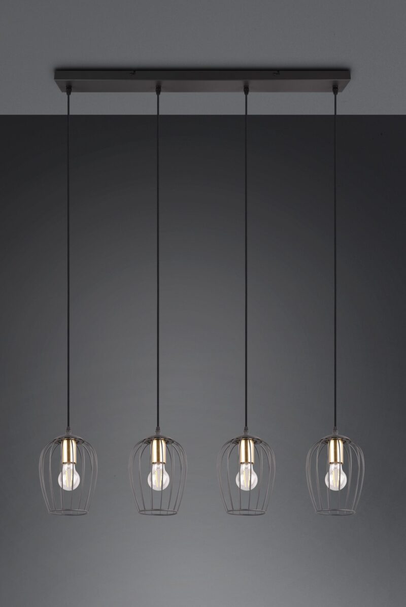 Zwarte 4-lichts metalen hanglamp filigraan Grid - Afbeelding 5