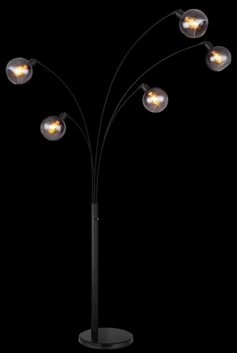 Zwarte 5-lichts vloerlamp rookglas bollen Globo Seymour - Afbeelding 3