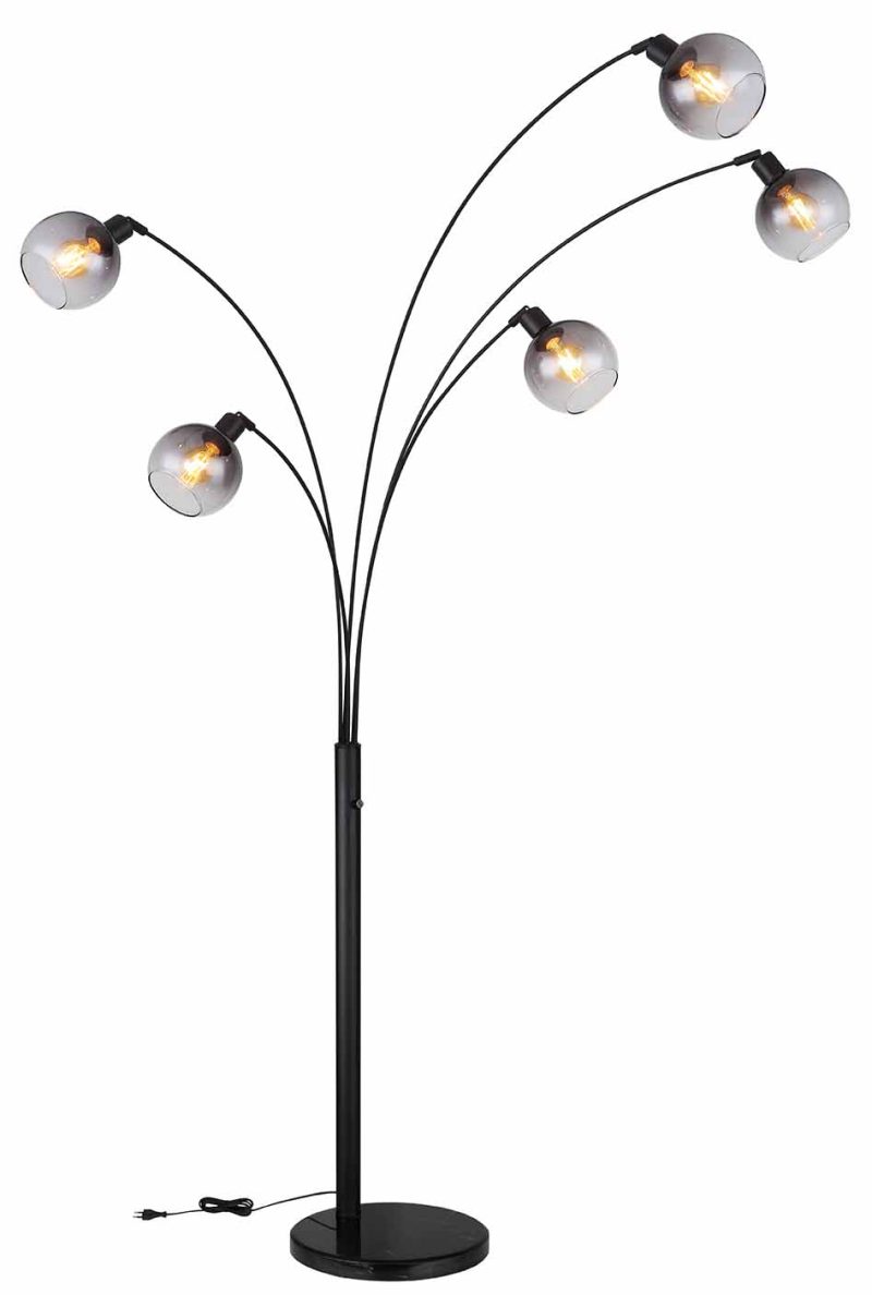 Zwarte 5-lichts vloerlamp rookglas bollen Globo Seymour - Afbeelding 4