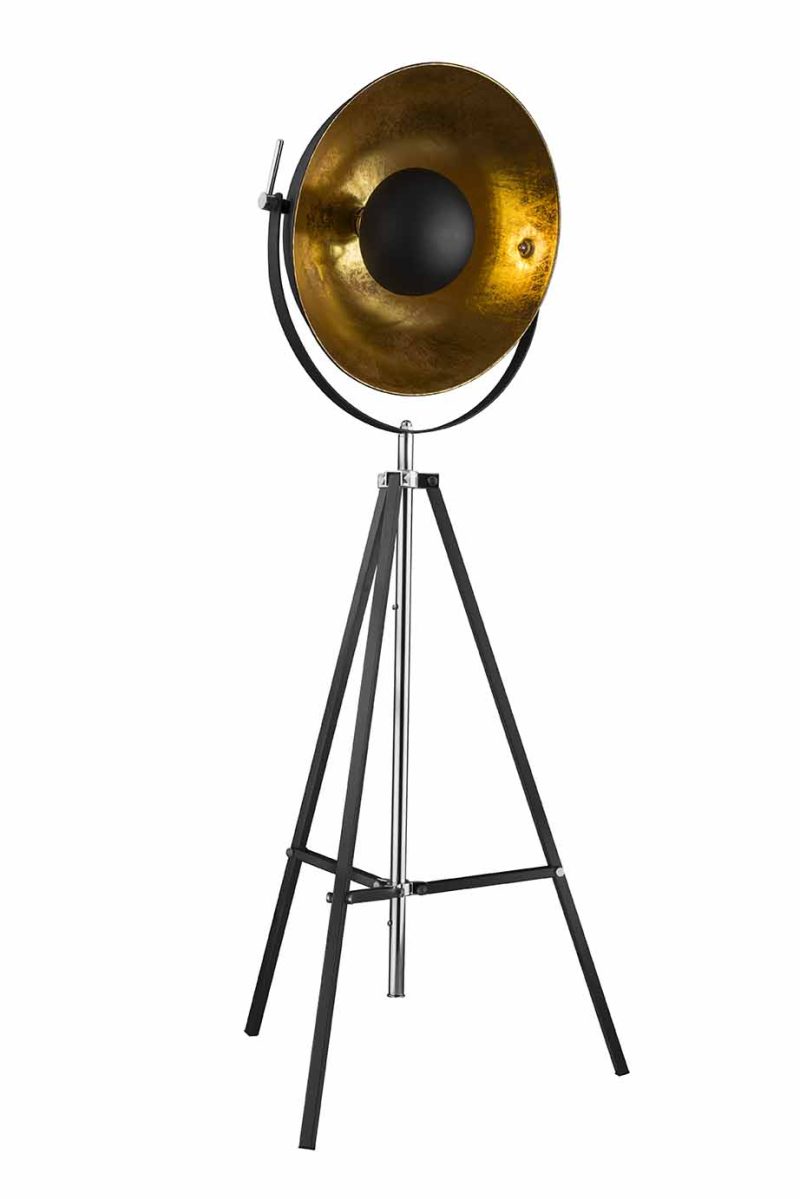 Zwarte driepoot vloerlamp goudgevoerde koepelkap Globo Xirena - Afbeelding 2