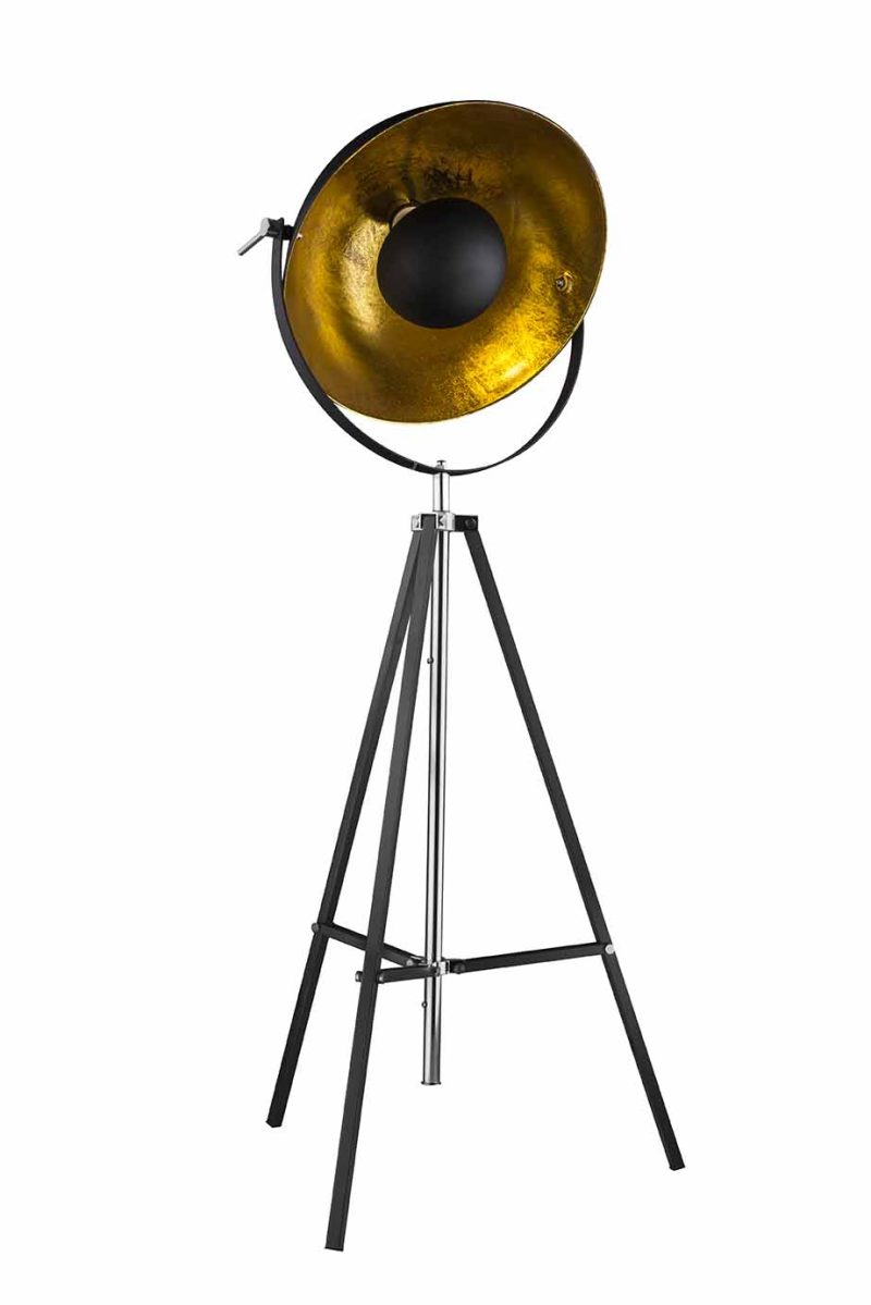 Zwarte driepoot vloerlamp goudgevoerde koepelkap Globo Xirena - Afbeelding 3