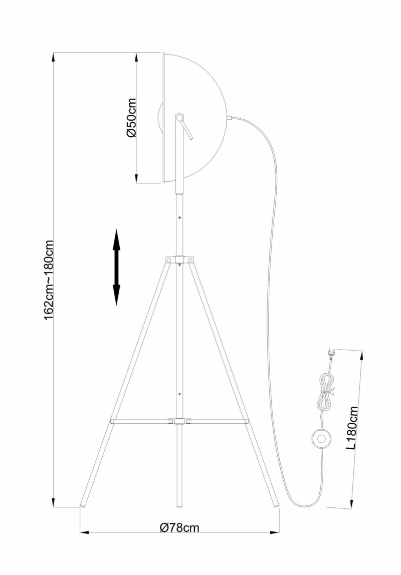 Zwarte driepoot vloerlamp goudgevoerde koepelkap Globo Xirena - Afbeelding 4