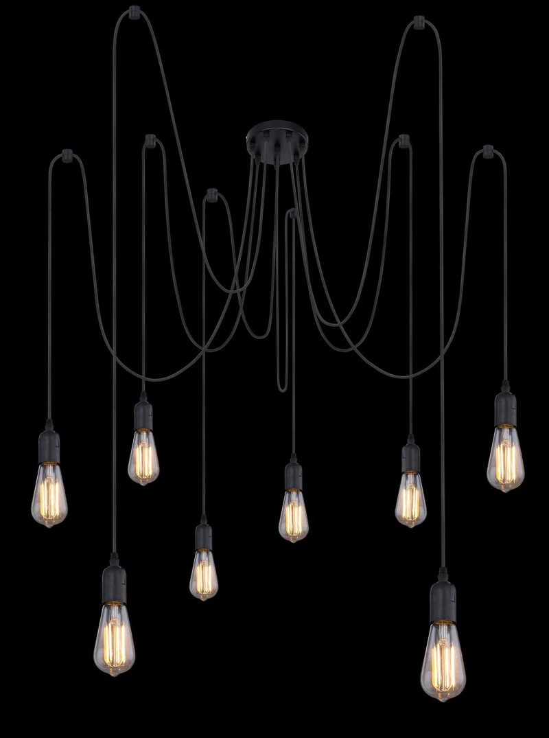 Zwarte flexibele 8-lichts hanglamp Globo Oliver - Afbeelding 3