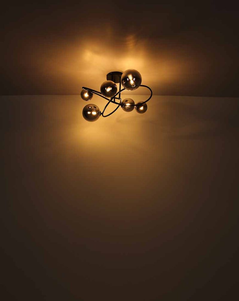 Zwarte gedraaide hanglamp 6-rookglasbol Globo Riha - Afbeelding 3
