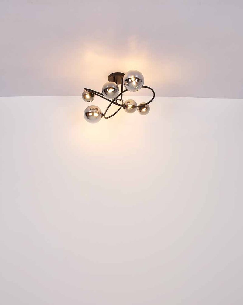 Zwarte gedraaide hanglamp 6-rookglasbol Globo Riha - Afbeelding 4