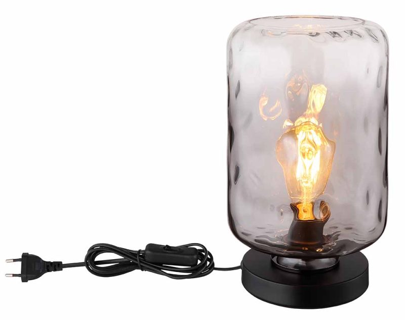 Zwarte glazen metalen moderne tafellamp Globo Darina - Afbeelding 3