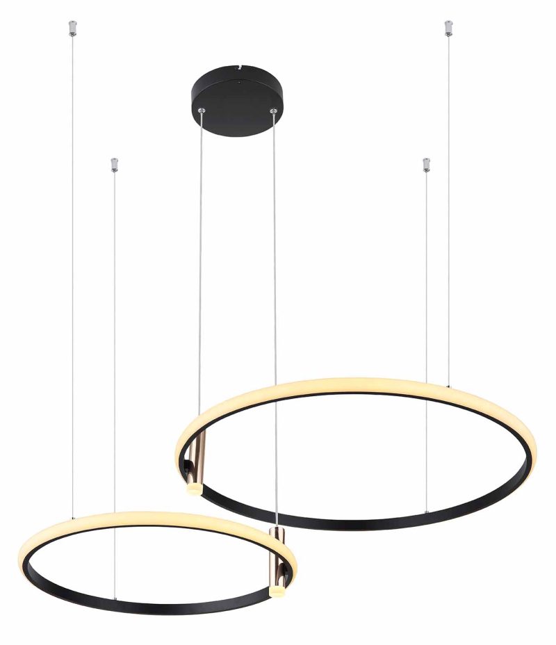 Zwarte hanglamp 3-ring goudkoorden Globo Coco - Afbeelding 3