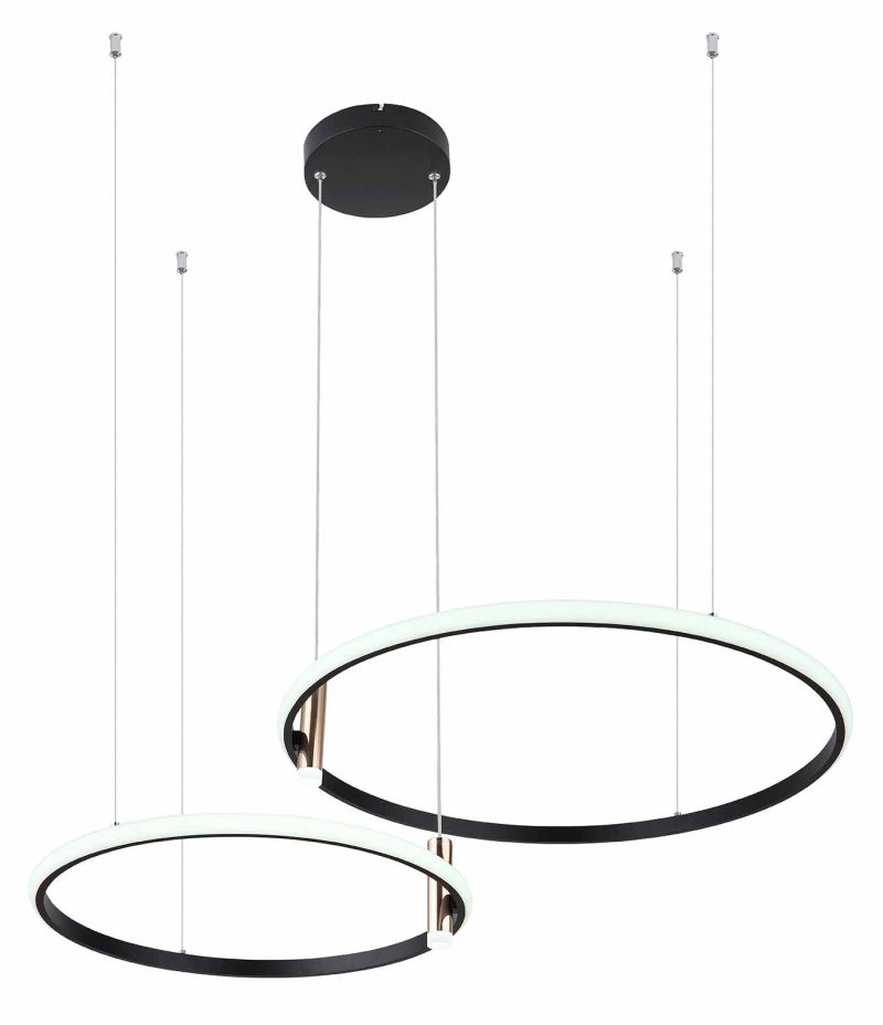 Zwarte hanglamp 3-ring goudkoorden Globo Coco - Afbeelding 4