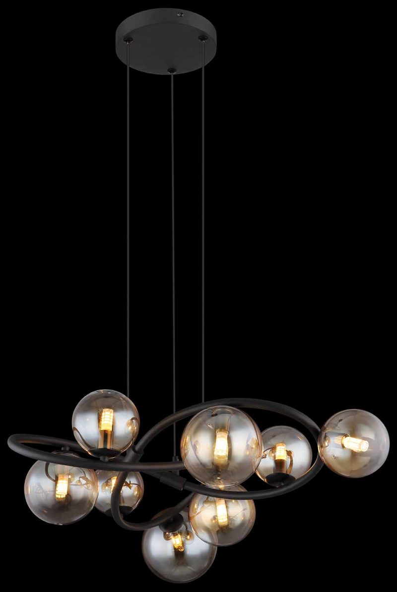 Zwarte hanglamp 8-amberglasbol gedraaid Globo Tuberius - Afbeelding 3