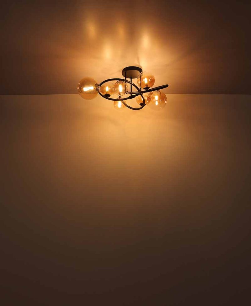 Zwarte hanglamp 8-amberglasbol gedraaid Globo Tuberius - Afbeelding 4
