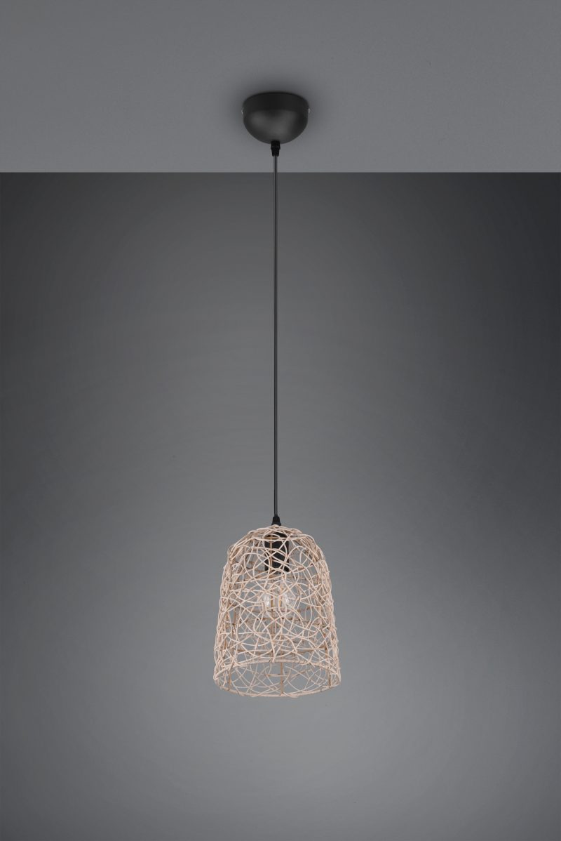 Zwarte hanglamp kap rotanweving naturel Lovis - Afbeelding 3