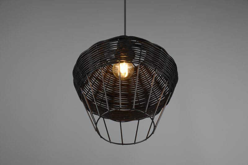 Zwarte hanglamp large metaal rotanvlechtwerk Borka - Afbeelding 2