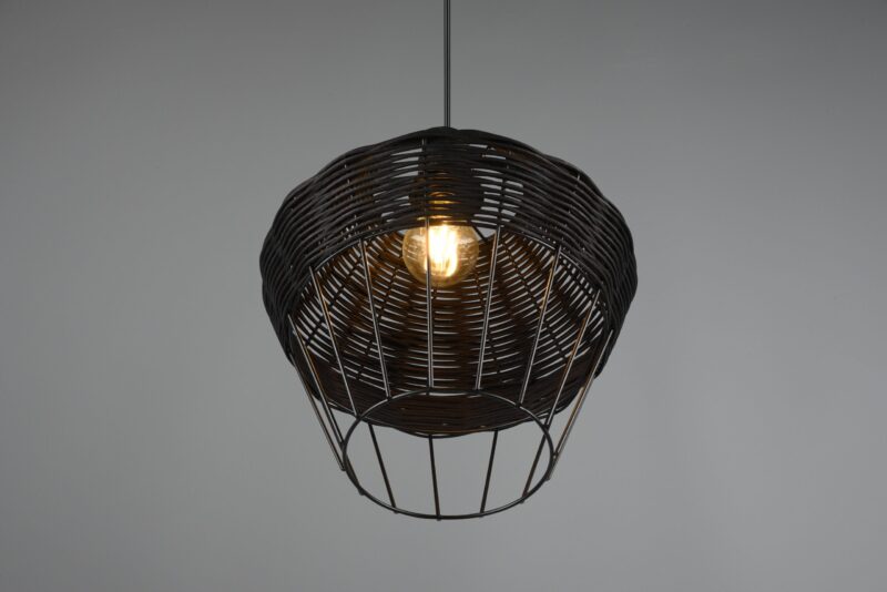 Zwarte hanglamp large metaal rotanvlechtwerk Borka - Afbeelding 2