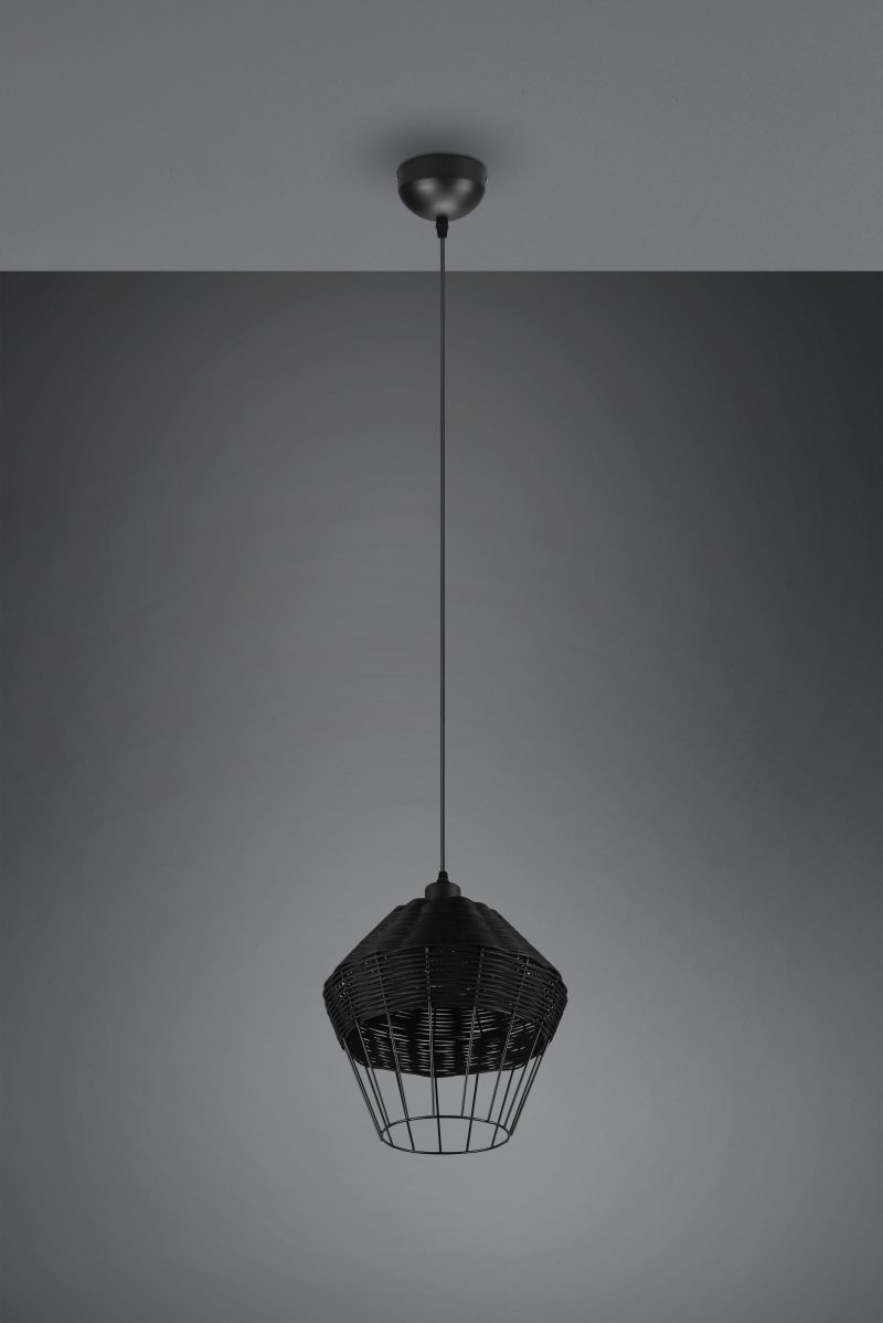Zwarte hanglamp large metaal rotanvlechtwerk Borka - Afbeelding 3