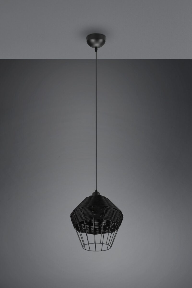 Zwarte hanglamp large metaal rotanvlechtwerk Borka - Afbeelding 3
