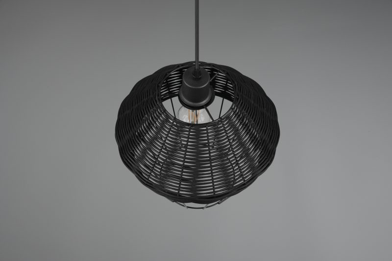 Zwarte hanglamp large metaal rotanvlechtwerk Borka - Afbeelding 4
