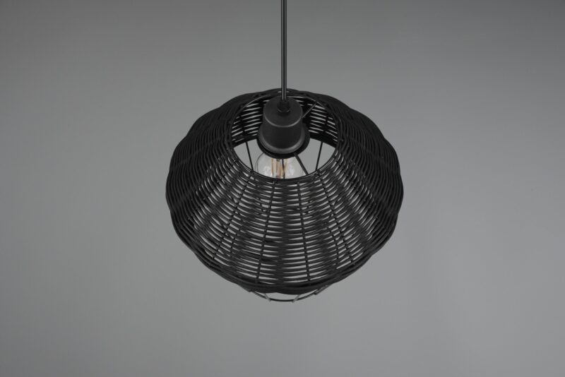 Zwarte hanglamp large metaal rotanvlechtwerk Borka - Afbeelding 4