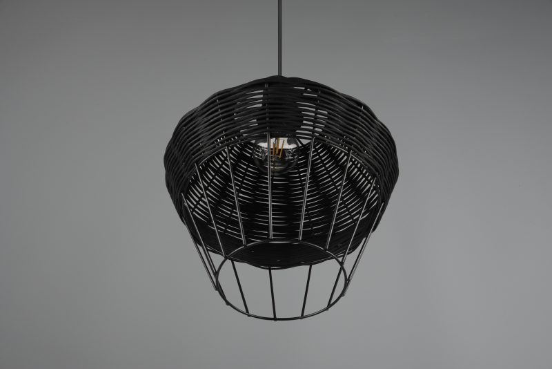 Zwarte hanglamp large metaal rotanvlechtwerk Borka - Afbeelding 5