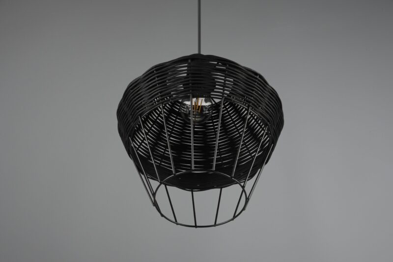Zwarte hanglamp large metaal rotanvlechtwerk Borka - Afbeelding 5