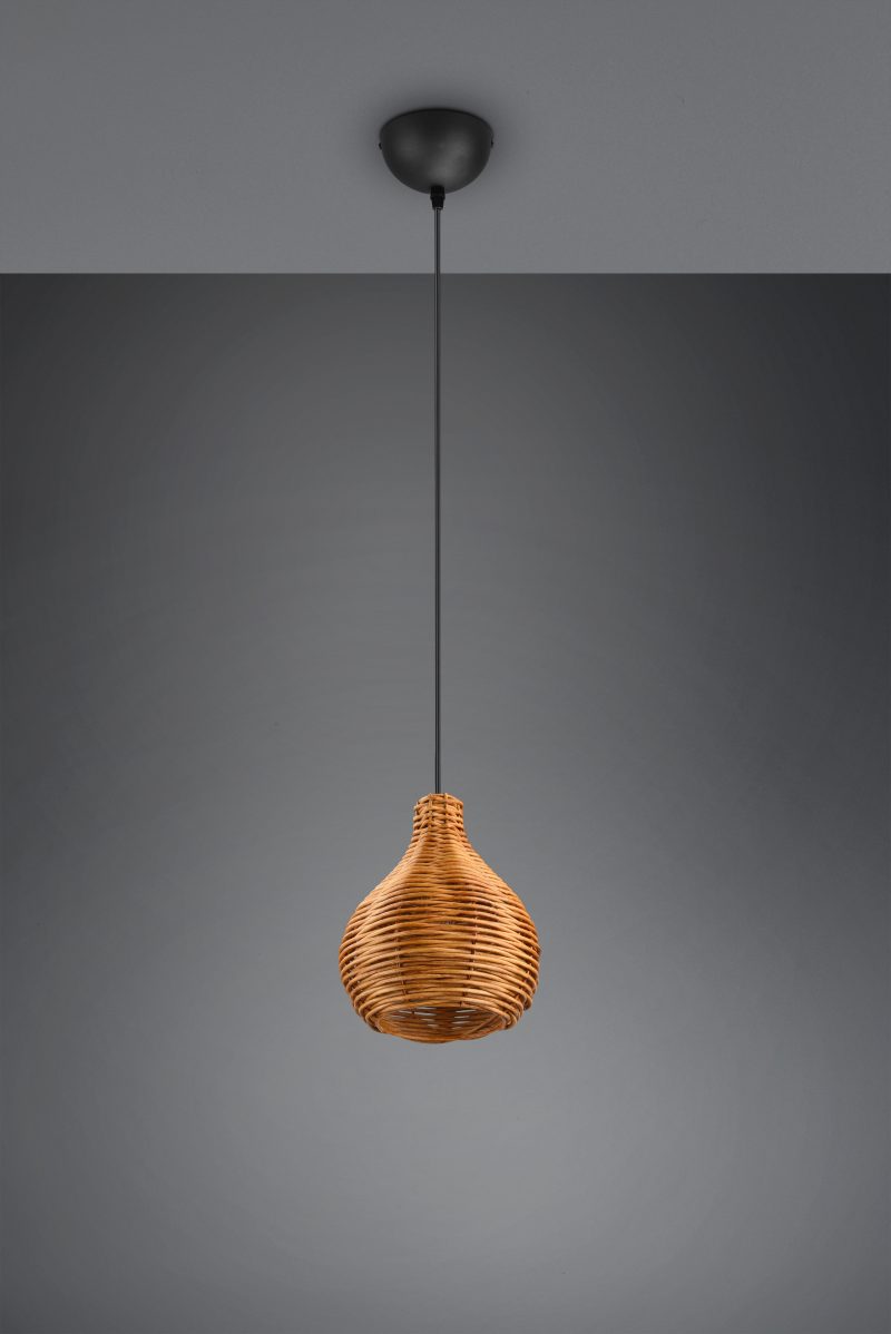 Zwarte metalen hanglamp naturel rotanweving  Sprout - Afbeelding 3