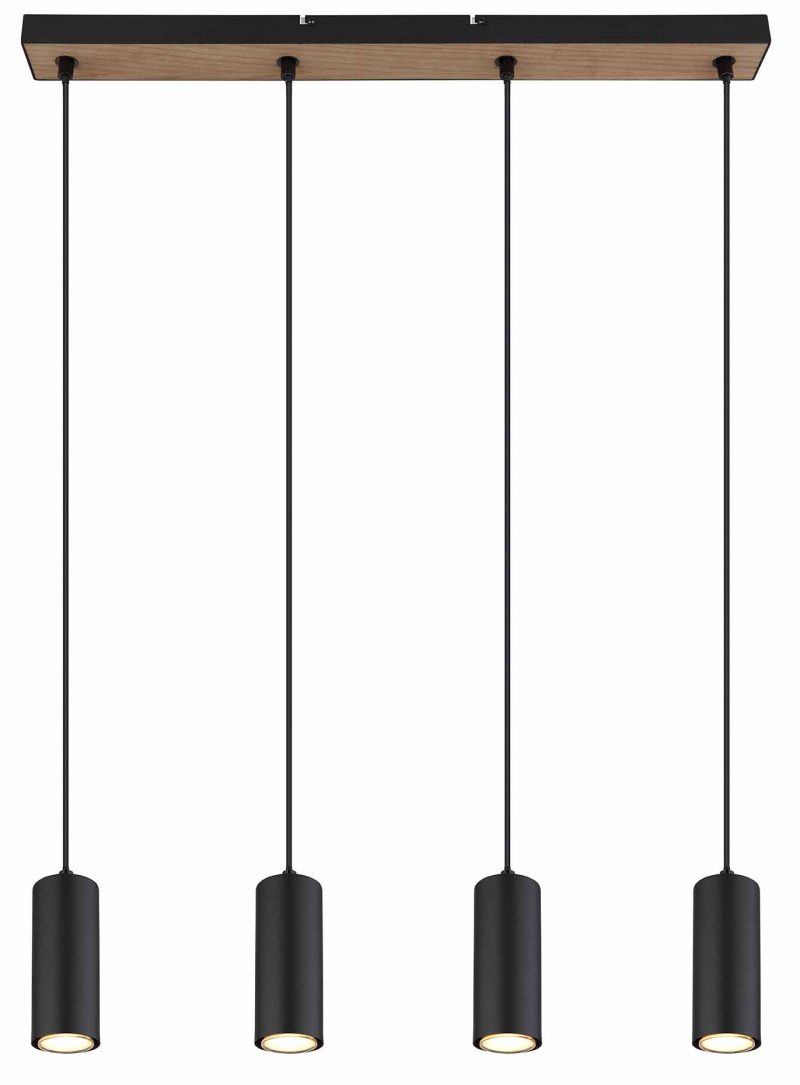 Zwarte-naturel hanglamp 4-spots Globo Robby - Afbeelding 2