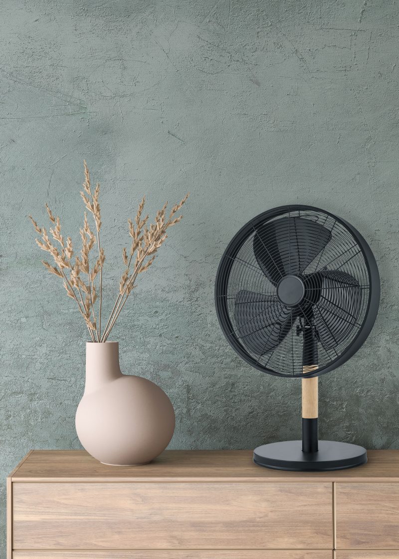 Zwarte tafelventilator met houtkleur Viking - Afbeelding 2