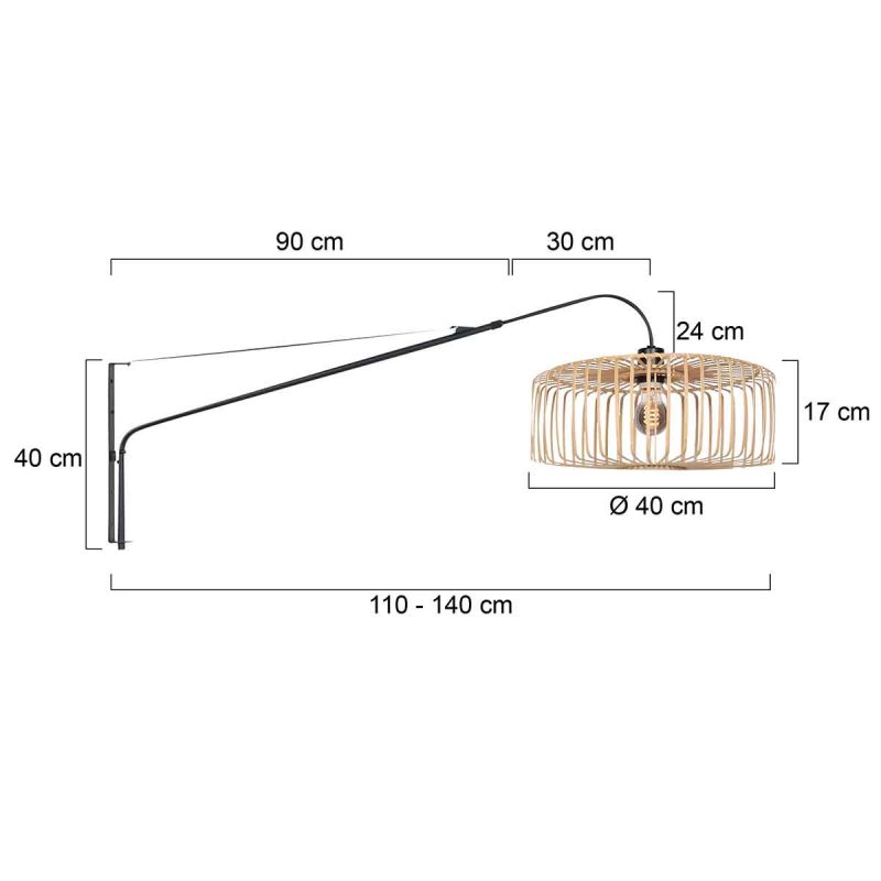 Zwarte lange boogwandlamp met naturel kap Steinhauer Elegant classy - Afbeelding 5
