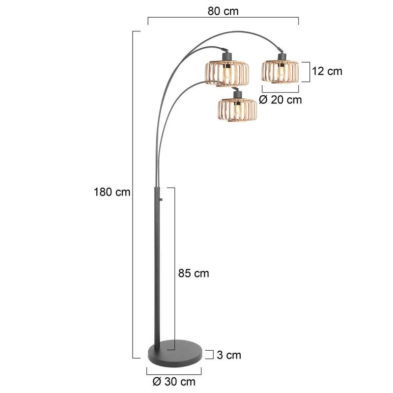 Zwarte metalen vloerlamp 3-lichts Steinhauer Sparkled light - Afbeelding 6