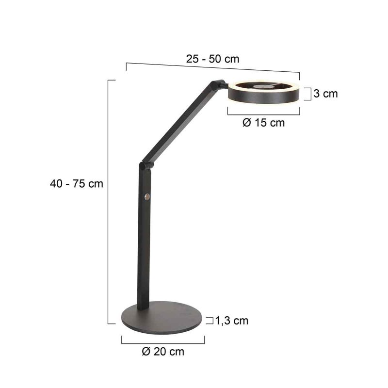 Metalen zwarte tafellamp modern Steinhauer Ringlux - Afbeelding 7