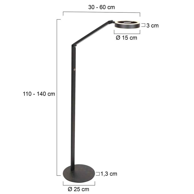 Metalen vloerlamp modern zwart Steinhauer Ringlux - Afbeelding 6