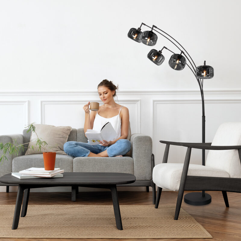 Design vloerlamp zwarte rookglas kapjes Mexlite Tenebris - Afbeelding 2