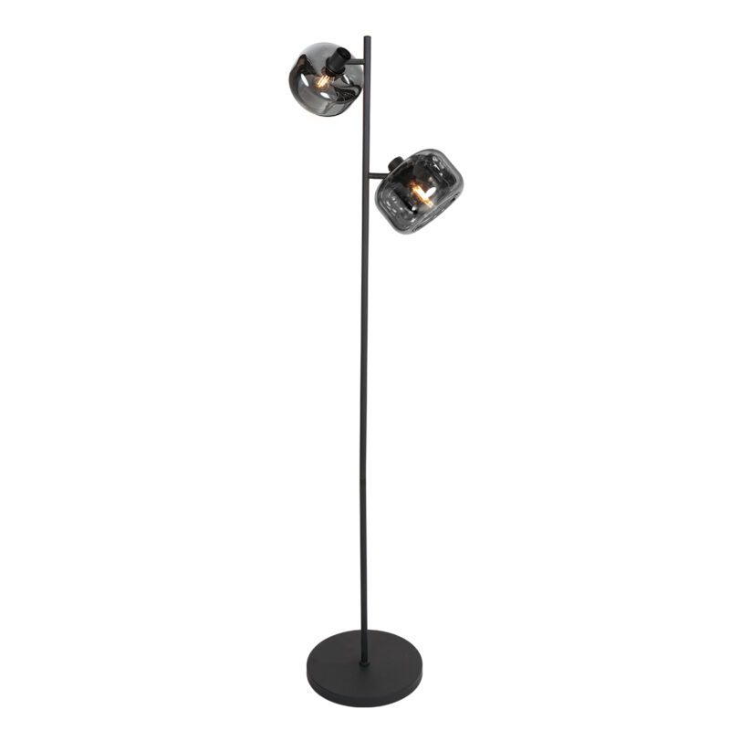 Zwarte vloerlamp tweelichts rookglas Mexlite Tenebris