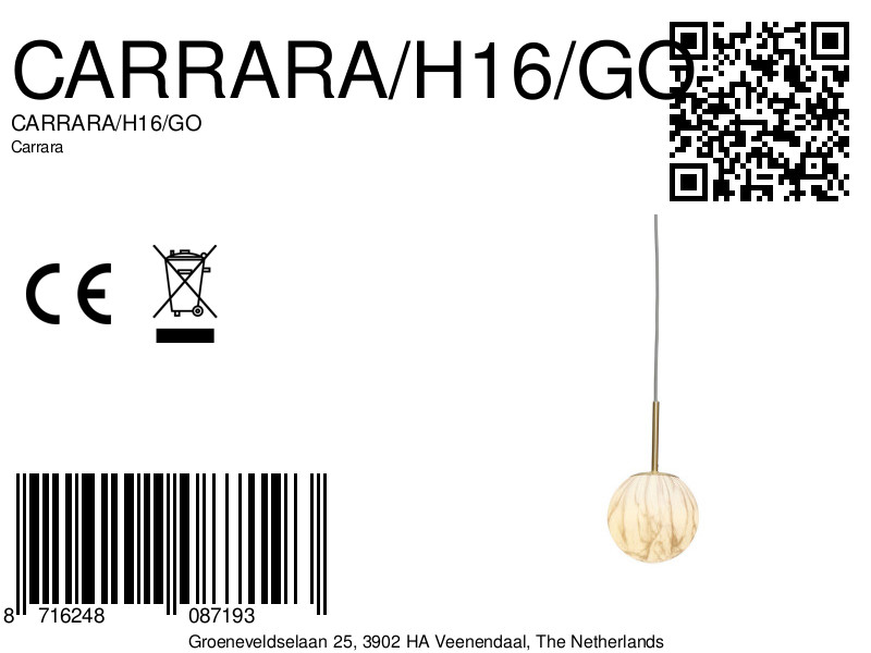 it'saboutromi-hanglamp-carrara-goud-glas-ø16cm-e14-carrara/h16/go-8a