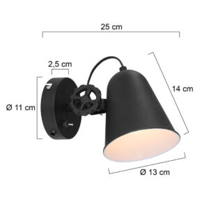 annelighting-wandlamp-dolphin-zwart-metaal-opbouwspot-e27-1323zw-7