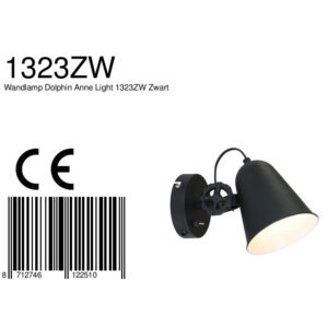 annelighting-wandlamp-dolphin-zwart-metaal-opbouwspot-e27-1323zw-8a