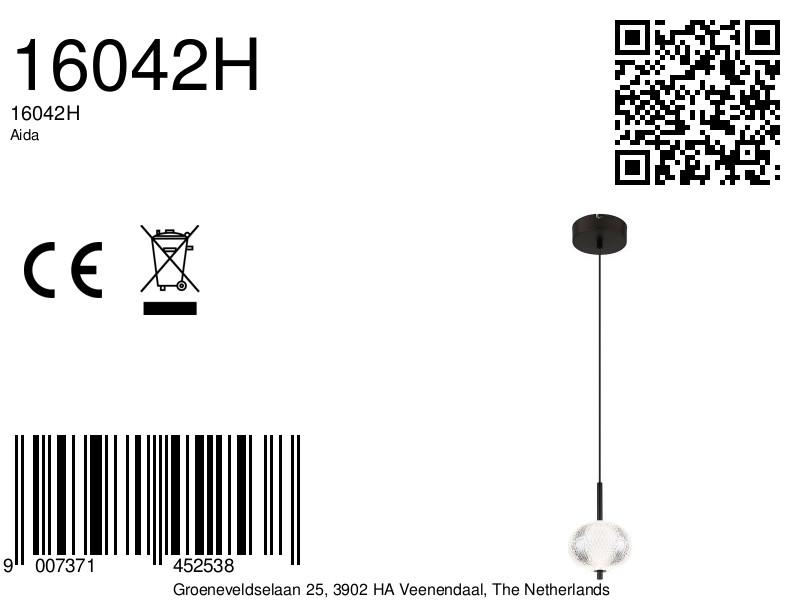 globo-hanglamp-aida-zwart-glas-ø15cm-led-16042h-8a