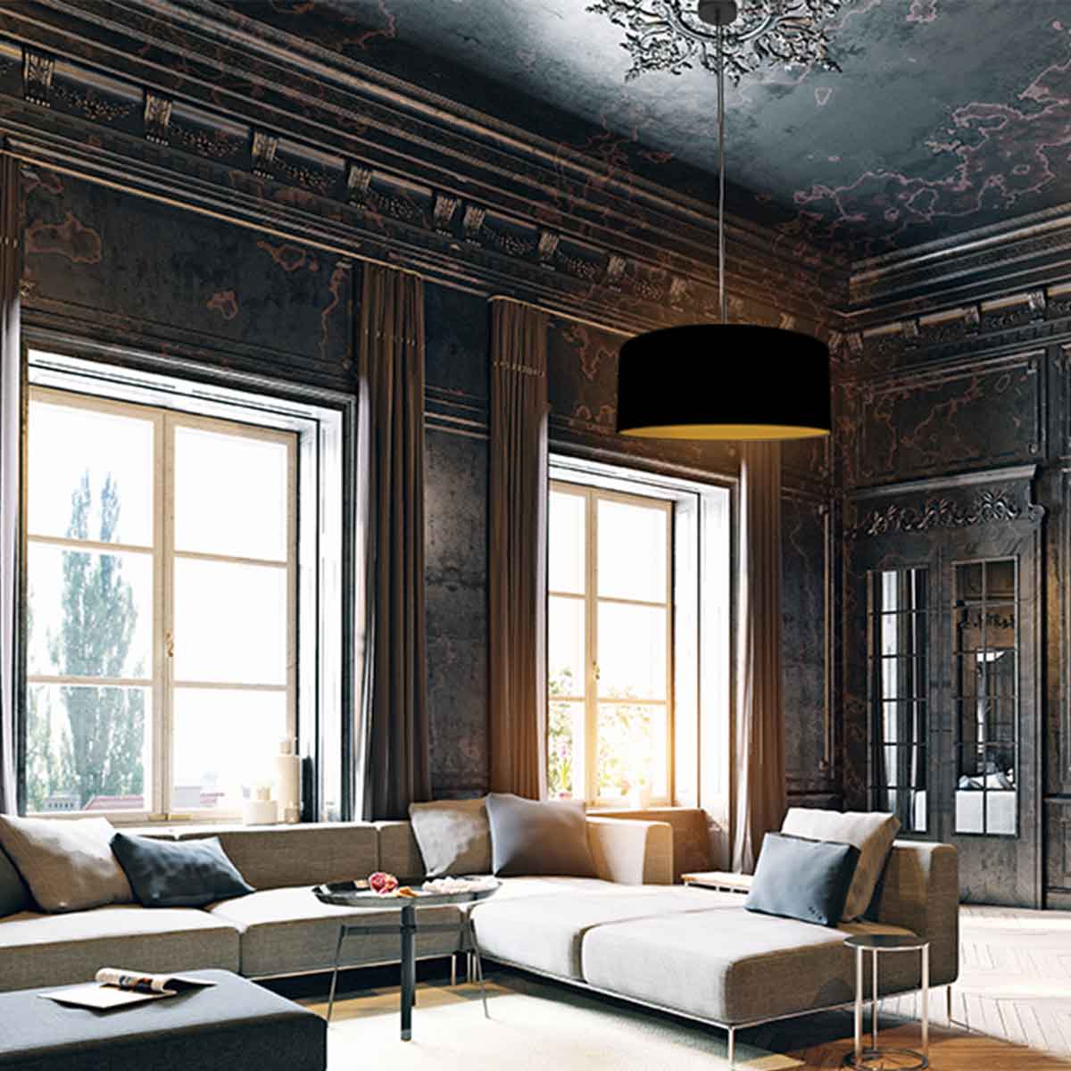 steinhauer-hanglamp-sparkledlight-zwart-linnenmetaal-ø50cm-e27-3960zw-2