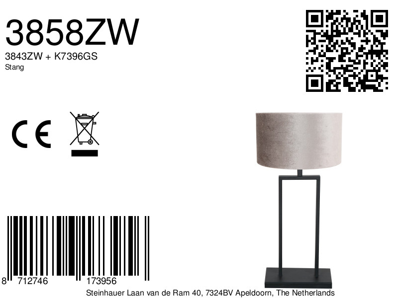 steinhauer-tafellamp-stang-zwart-metaalveloursstof-ø30cm-e27-3858zw-8a