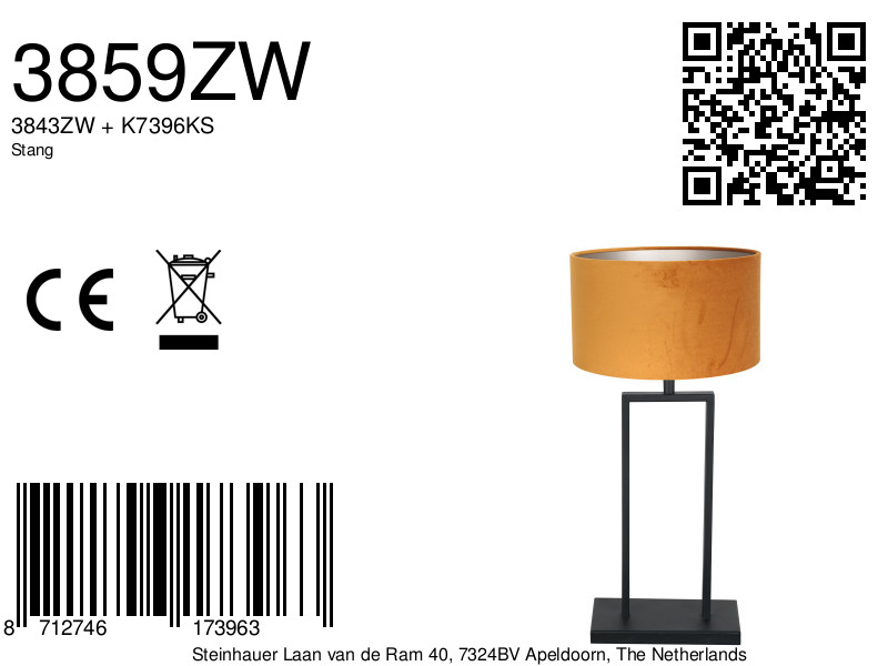 steinhauer-tafellamp-stang-zwart-metaalveloursstof-ø30cm-e27-3859zw-8a