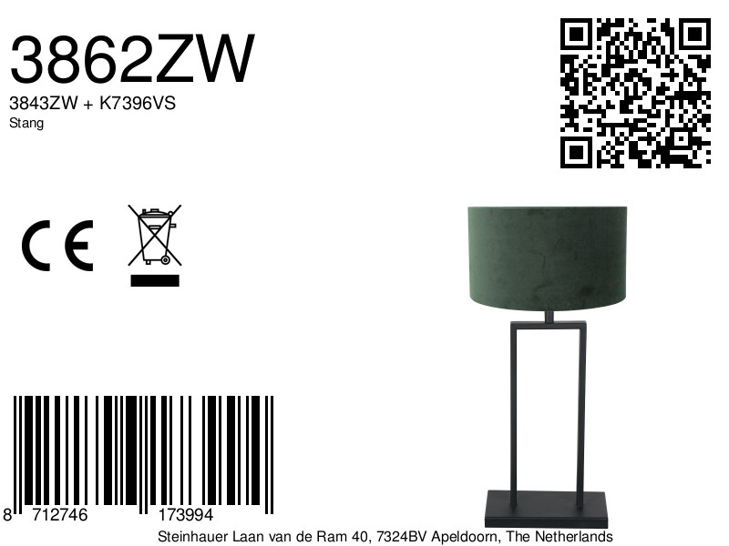 steinhauer-tafellamp-stang-zwart-metaalveloursstof-ø30cm-e27-3862zw-8a