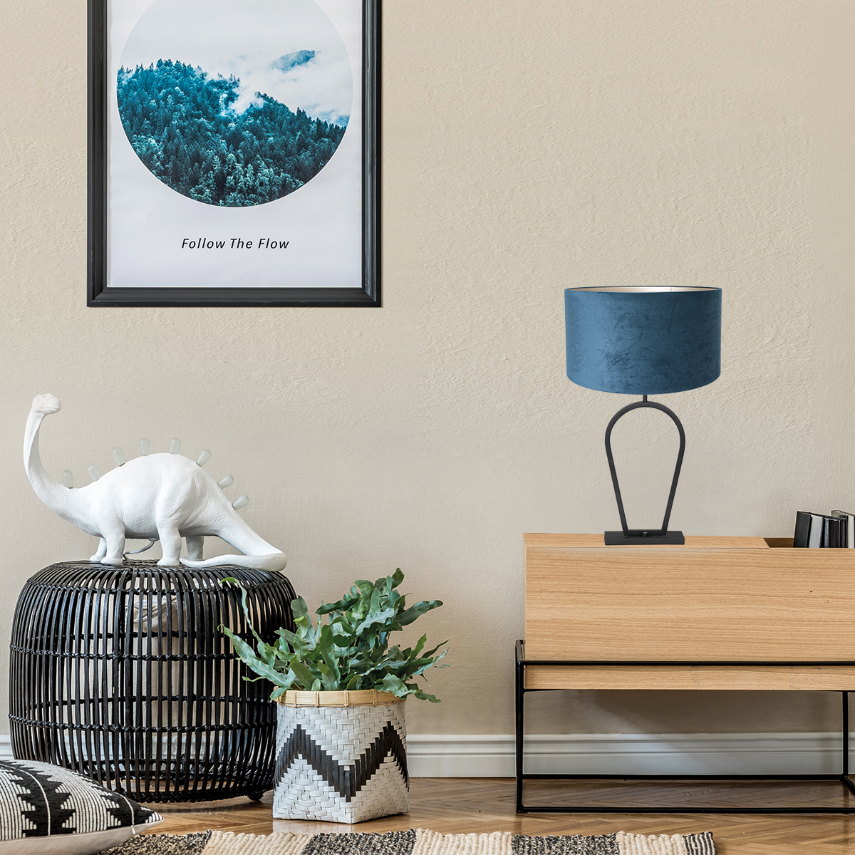 steinhauer-tafellamp-stang-zwart-metaalveloursstof-ø40cm-e27-3510zw-3