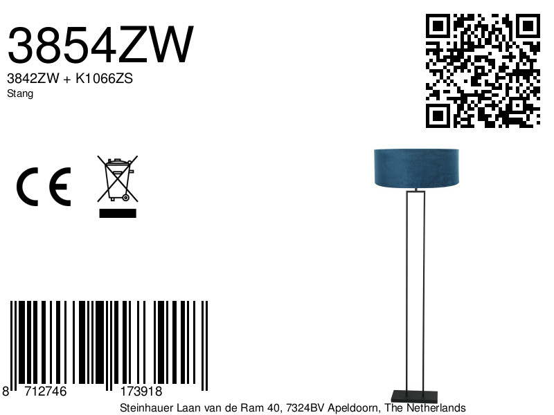 steinhauer-vloerlamp-stang-zwart-metaalveloursstof-ø50cm-e27-3854zw-8a