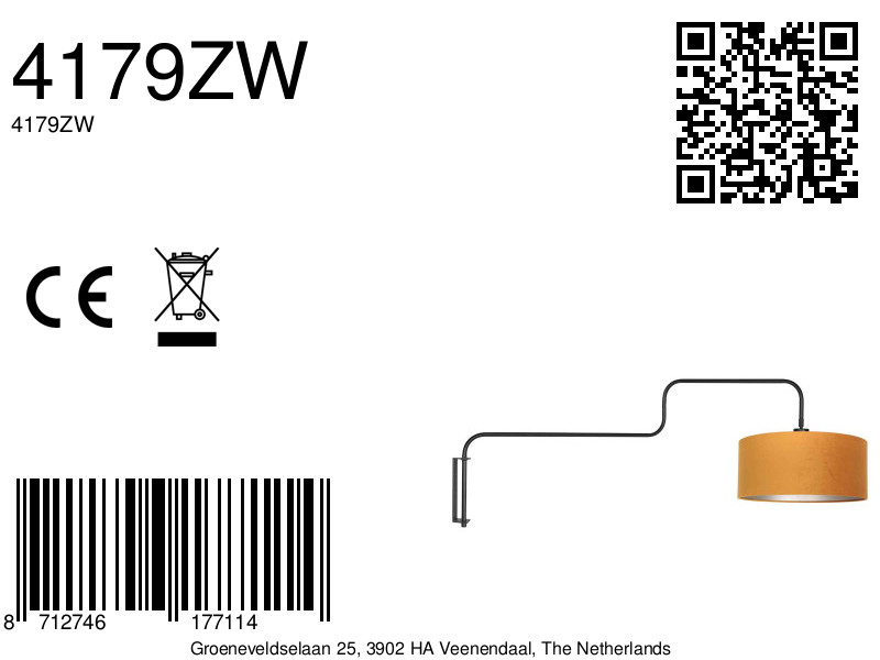 steinhauer-wandlamp-bloeba-goudzwart-metaalveloursstof-ø40cm-e27-4179zw-8a