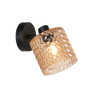 wandlamp-amberkleurigzwart-ocre-glasmetaal-bedlampje-e14-4223zw-mexlite-1